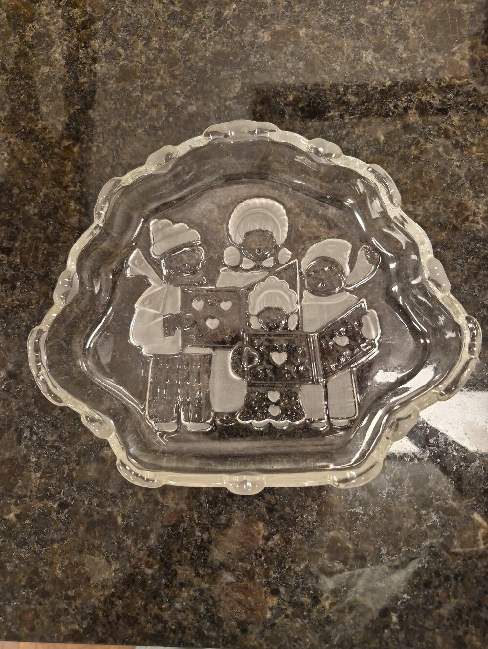 Vintage Mikasa Crystal Christmas Carolers Sweet Dish Candy Trinket Tray